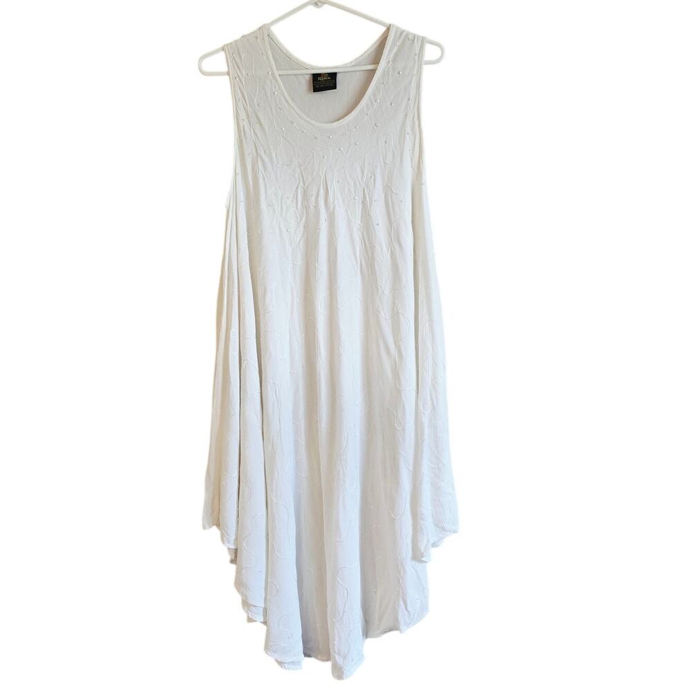 Rima Beach white embroidered bling swim cover up OS